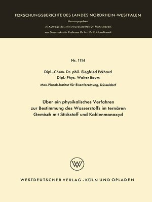 cover image of Über ein physikalisches Verfahren zur Bestimmung des Wasserstoffs im ternären Gemisch mit Stickstoff und Kohlenmonoxyd